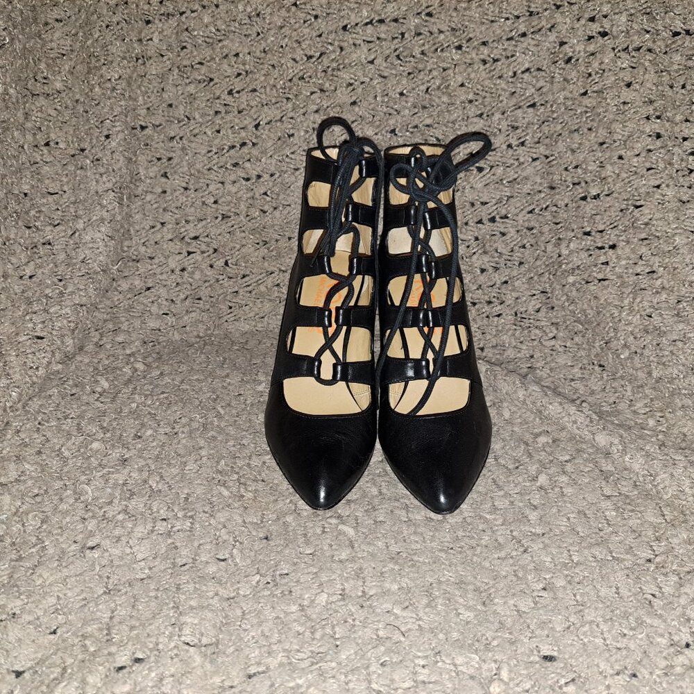 KORS MICHAEL KORS-Black Leather Lace Up Cage Stiletto Booties-Sz 6.5M-NWOB - Picture 3 of 8